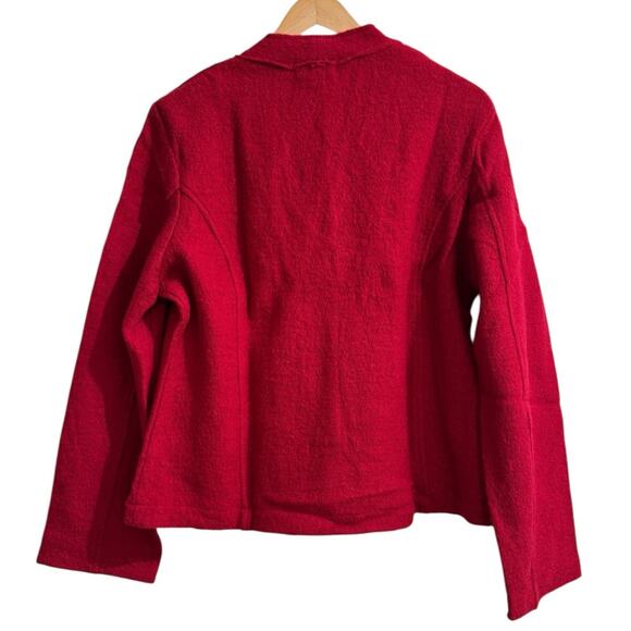 Red Cropped Layered Wool Jacket L Winter Holiday Cozy Layer Classic Versatile - Picture 5 of 5